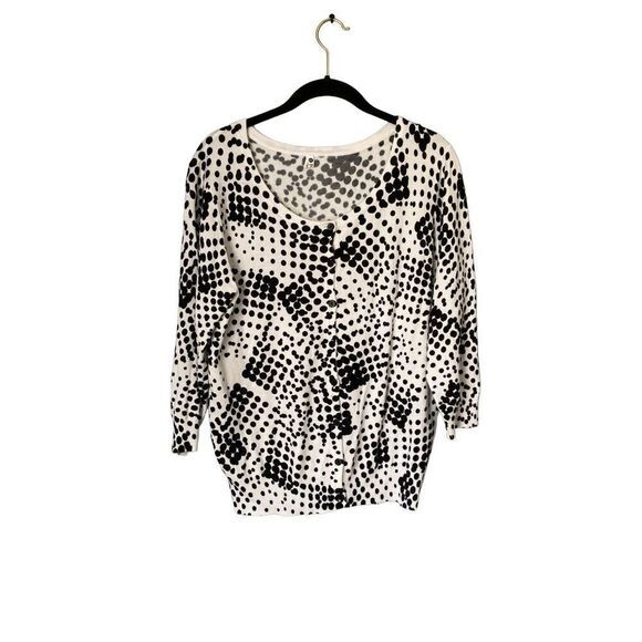 Leo and Nicole women’s petite large black and white polkadot cardigan sweater - Picture 1 of 3